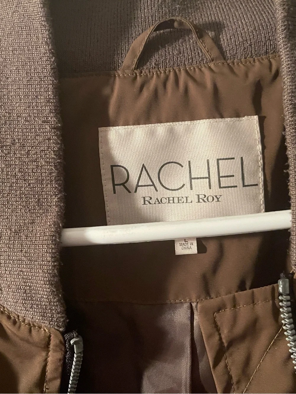 RACHEL Rachel Roy Brown Bomber Jacket with Sleeve Zip Pocket